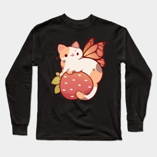 Fairy calico cat with strawberry Long Sleeve T-Shirt